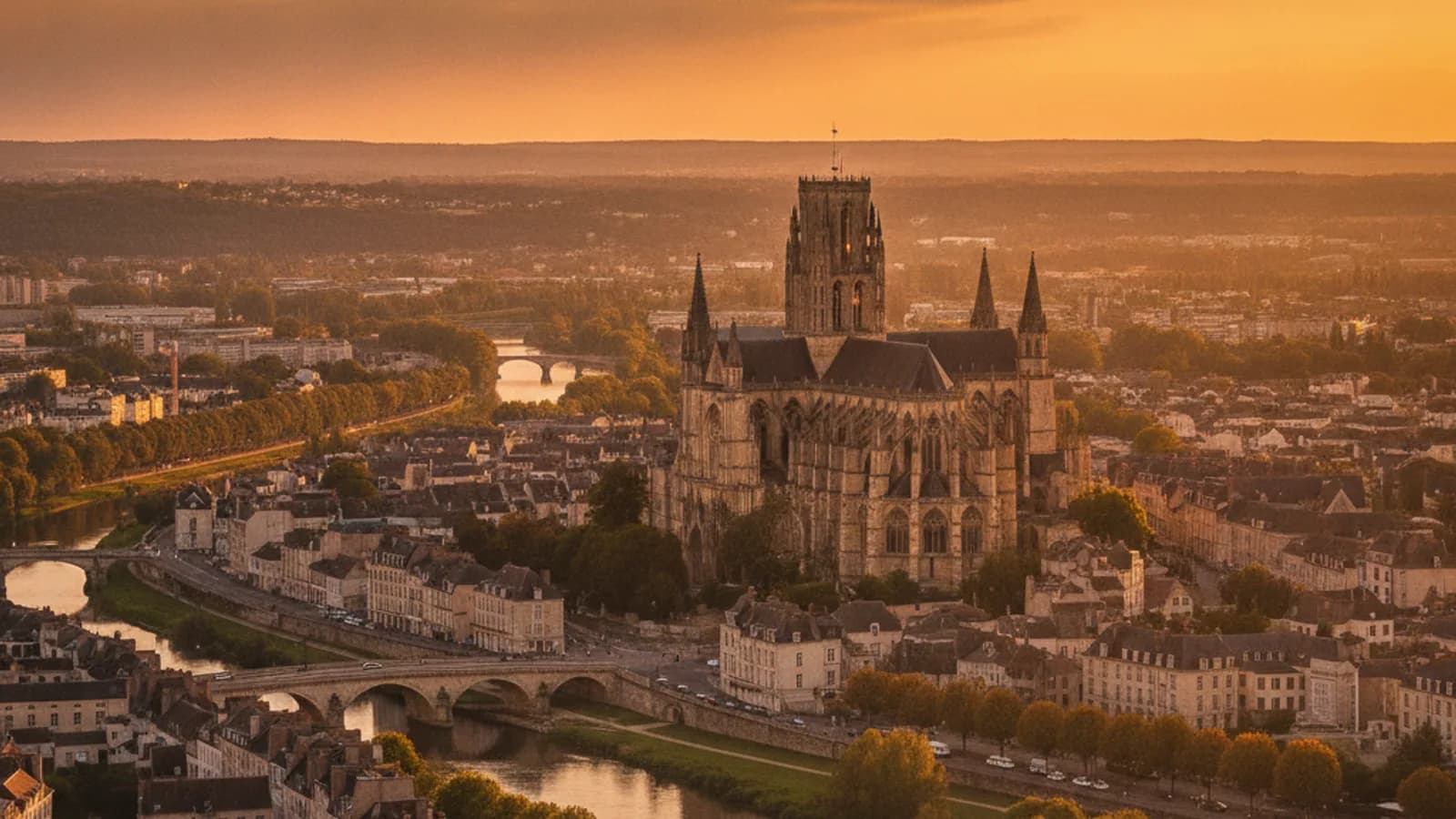 Vue panoramique de la ville de Tours avec la cathédrale Saint-Gatien au premier plan.